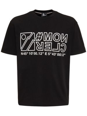 Koszulka bawełniana z nadrukiem z dżerseju Moncler Grenoble czarna
