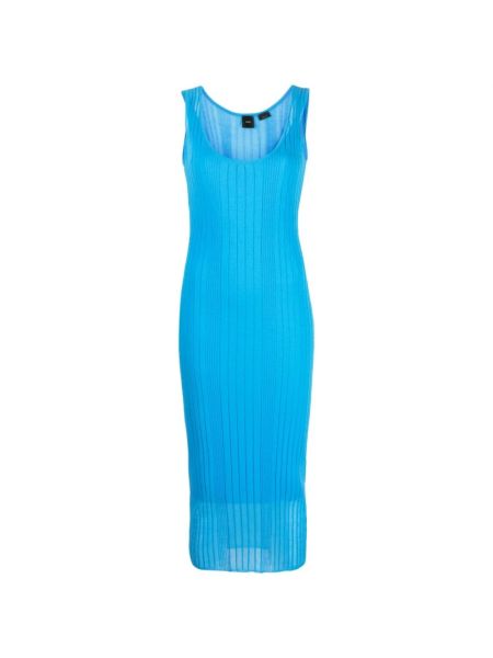 Przezroczysta sukienka midi bez rękawów z krepy Pinko niebieska