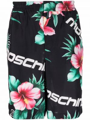 Svilene kratke hlače s cvjetnim printom s printom Moschino crna