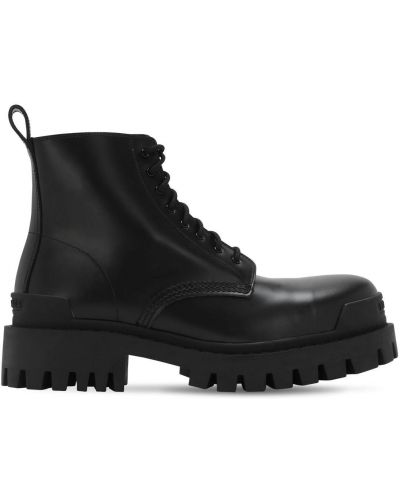Černé krajkové kožené šněrovací kotníkové boty Balenciaga