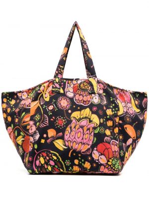 Overdimensjonert floral bomull shoppingbag La Doublej svart