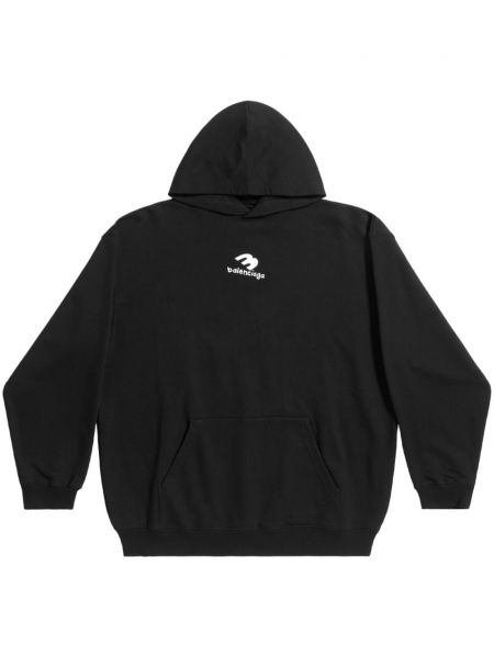 Pamučna hoodie s kapuljačom s printom Balenciaga crna