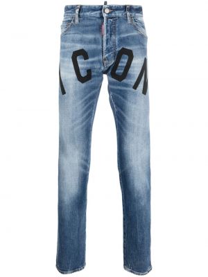 Blugi skinny slim fit cu imagine Dsquared2 albastru