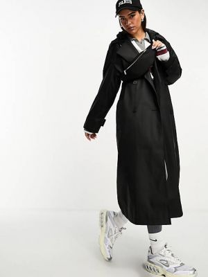 Пальто с поясом с капюшоном Asos черный