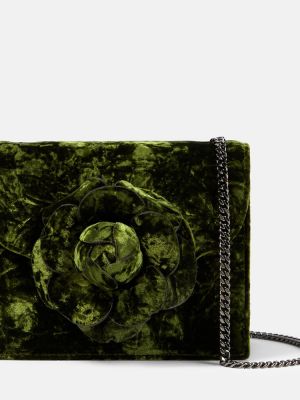 Žametna crossbody torbica iz rebrastega žameta Oscar De La Renta zelena