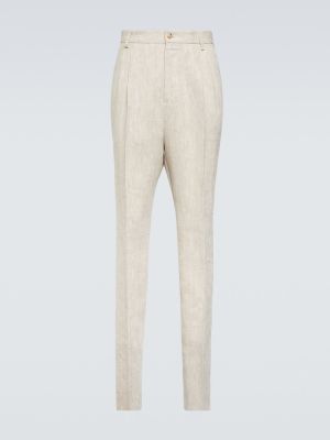 Lniane spodnie klasyczne z wysoką talią slim fit Dolce&gabbana