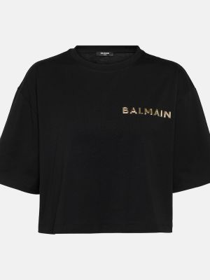 Kokvilnas t-krekls džersija Balmain melns