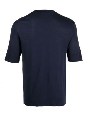 Bavlněné hedvábné tričko s kulatým výstřihem Pt Torino modré