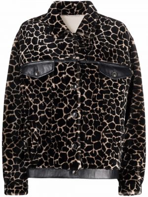 Chaqueta de cuero con estampado leopardo Simonetta Ravizza marrón