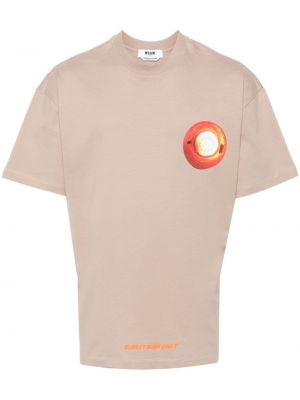 T-shirt en coton à imprimé Msgm marron