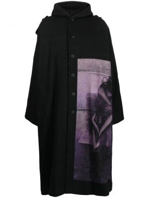 Палто с качулка с принт Yohji Yamamoto черно