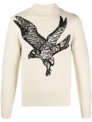 Vlnený sveter s výšivkou Dries Van Noten biela