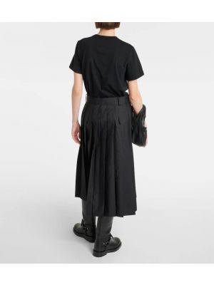 Плисирана памучна миди рокля Sacai черно
