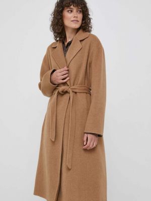 Бежевое шерстяное пальто оверсайз Polo Ralph Lauren