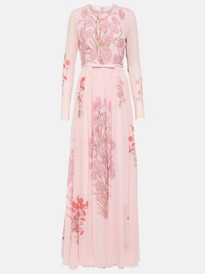Virágos selyem hosszú ruha Giambattista Valli rózsaszín