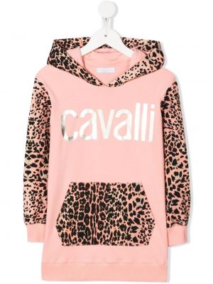 Leopardikuvioinen huppari tytöille Roberto Cavalli Junior pinkki