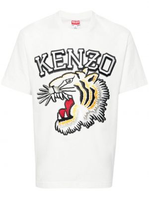 Tricou din bumbac cu dungi de tigru Kenzo alb