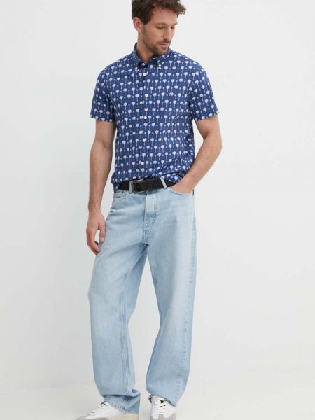 Pernata košulja s gumbima slim fit Tommy Hilfiger plava