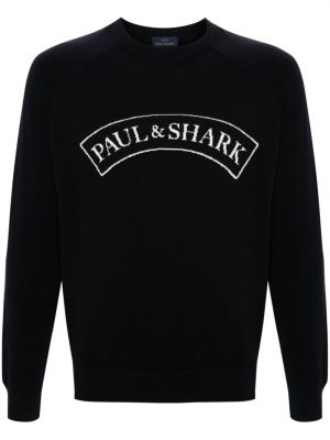 Bombažni pulover iz žakarda Paul & Shark modra