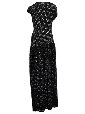 Bavlněné midi šaty s výšivkou Jil Sander - černá