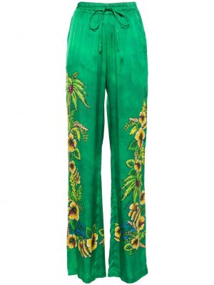 Květinové rovné kalhoty s potiskem Ermanno Firenze zelené