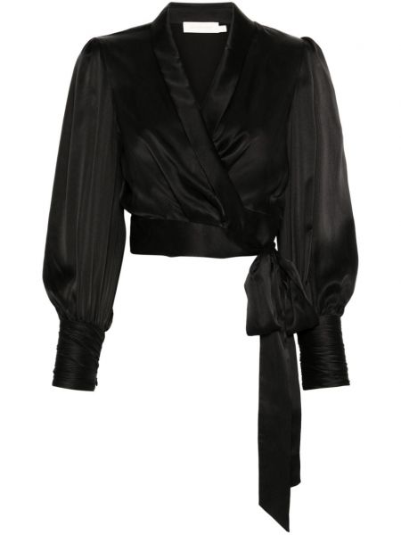 Копринена блуза с яка Zimmermann черно
