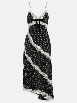 Кружевное шелковое платье миди в горошек Alessandra Rich черное