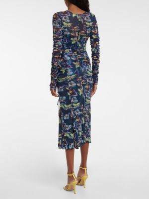 Midi šaty s potiskem se síťovinou Diane Von Furstenberg modré
