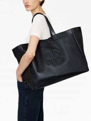 Kožená shopper kabelka z imitace kůže Anine Bing černá