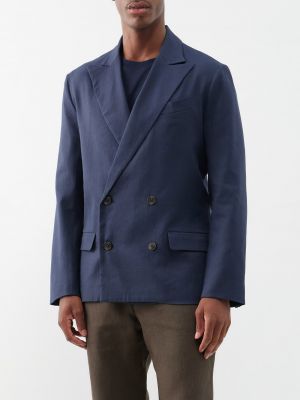 Льняной двубортный пиджак Commas синий