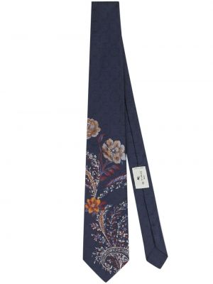 Žakárová hedvábná kravata Etro modrá