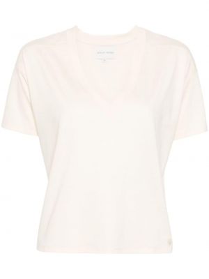 Памучна тениска с v-образно деколте Loulou Studio бяло