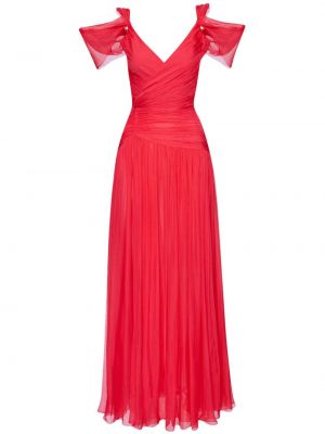 Drapované šifonové hedvábné večerní šaty Oscar De La Renta růžové