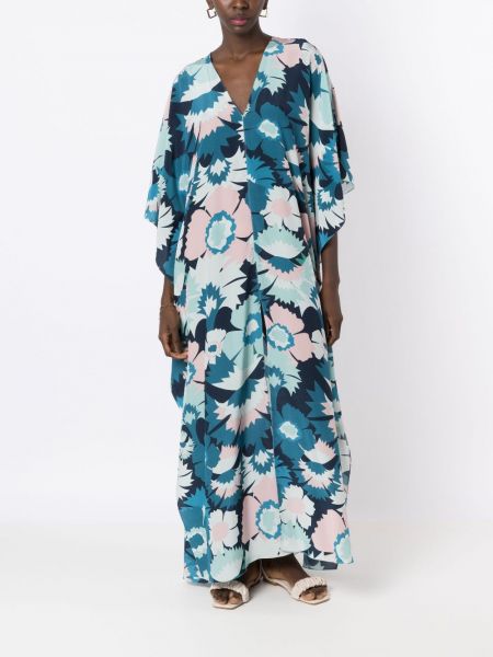 Květinové hedvábné šaty s potiskem Adriana Degreas modré