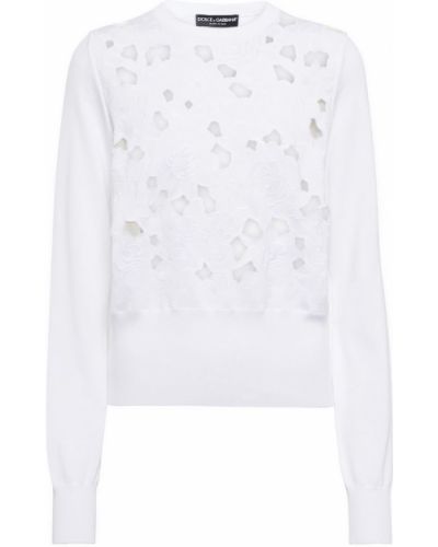 Памучен пуловер бродиран Dolce&gabbana бяло