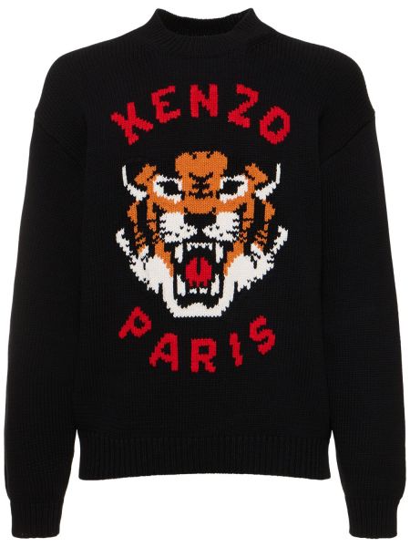Tigrovaný bavlnený sveter Kenzo Paris čierna
