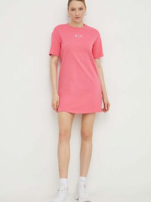 Памучна мини рокля Armani Exchange розово