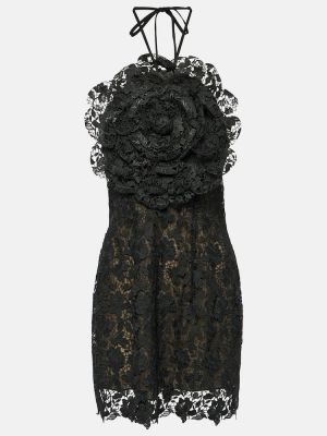 Krajkové květinové šaty Oscar De La Renta černé