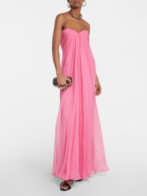 Šifonové hedvábné dlouhé šaty Alexander Mcqueen růžové