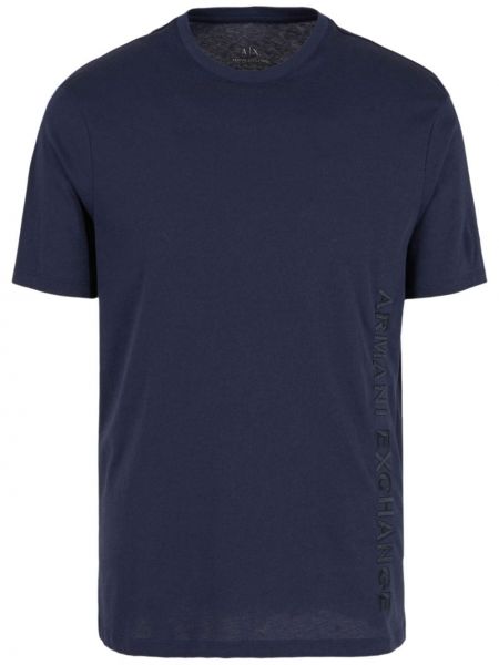 Medvilninis siuvinėtas marškinėliai Armani Exchange mėlyna