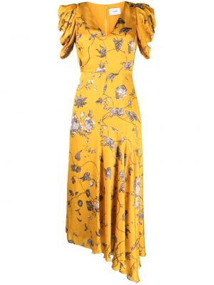 Ασύμμετρη φλοράλ μίντι φόρεμα με σχέδιο Erdem κίτρινο