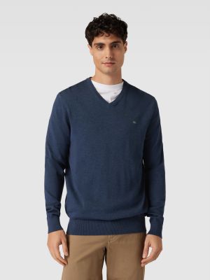 Dzianinowy sweter z dekoltem w serek Christian Berg Men niebieski