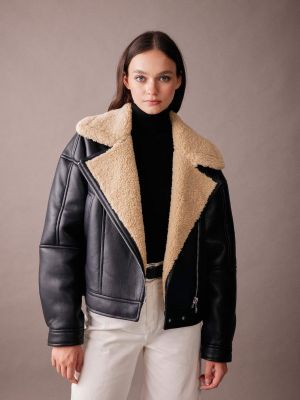 Oversize кожено палто от изкуствена кожа Defacto