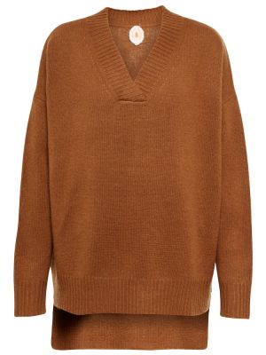 Sweter wełniany z kaszmiru z dekoltem w serek Jardin Des Orangers brązowy