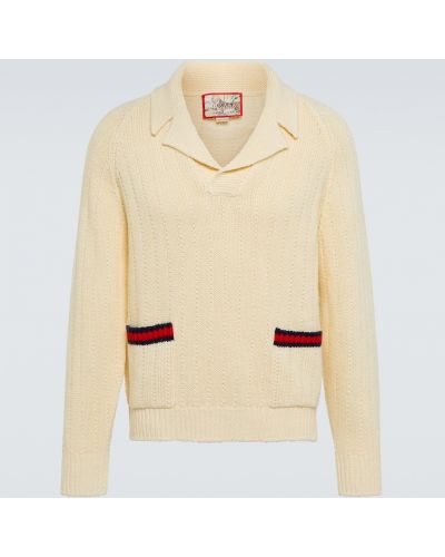 Sweter wełniany z dekoltem w serek Gucci, biały