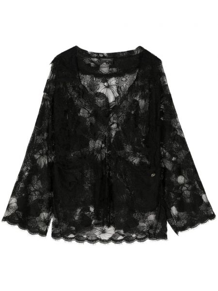 Φλοράλ βαμβακερή μπλούζα με δαντέλα Chanel Pre-owned μαύρο