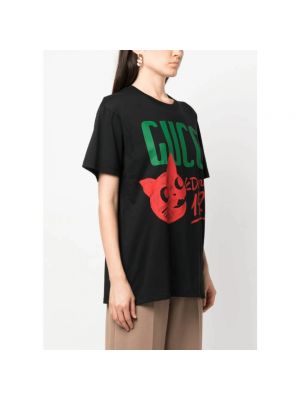 Camiseta de algodón con estampado Gucci negro