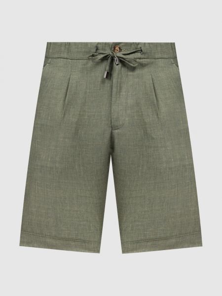 Зеленые шелковые льняные шерстяные шорты Enrico Mandelli