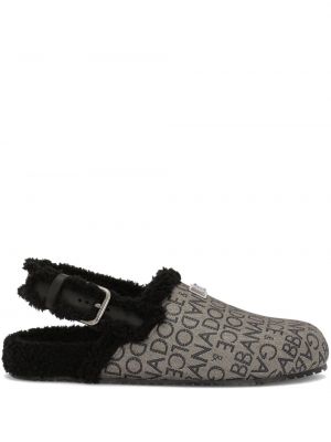 Papuci de casă cu blană din jacard Dolce & Gabbana