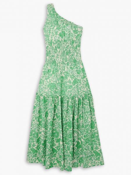 Зеленое длинное платье в цветочек с принтом Peony